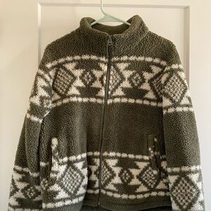 Lucky Brand Olive and Cream Fleece Jacket